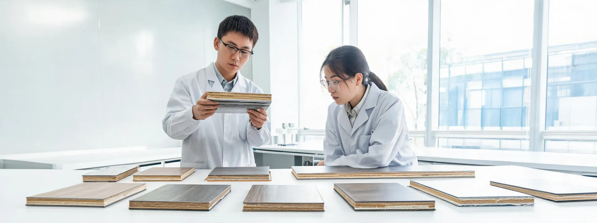 CoreTec product lab reviewing plank cross-sections