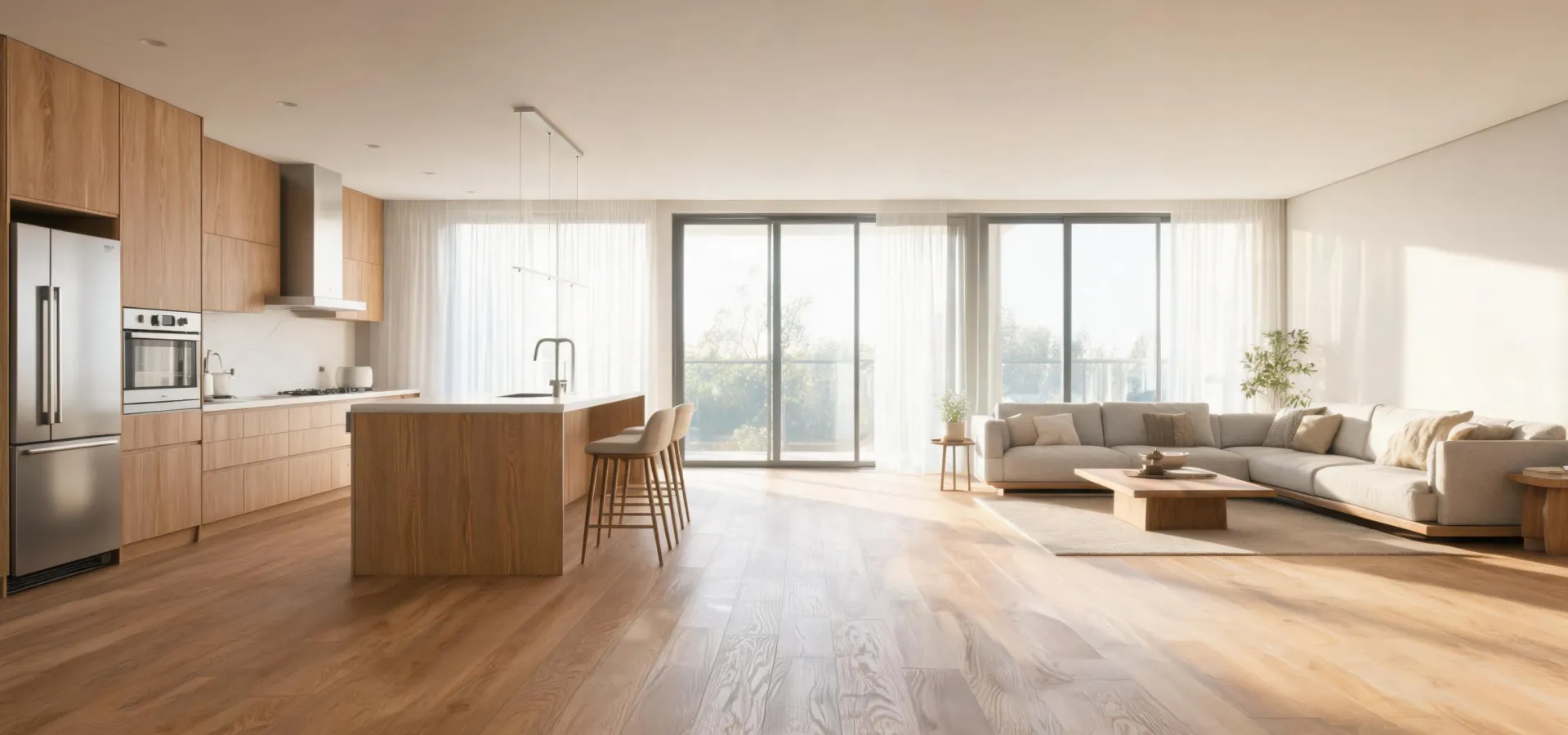 Open-plan kitchen with CoreTec waterproof luxury vinyl plank flooring